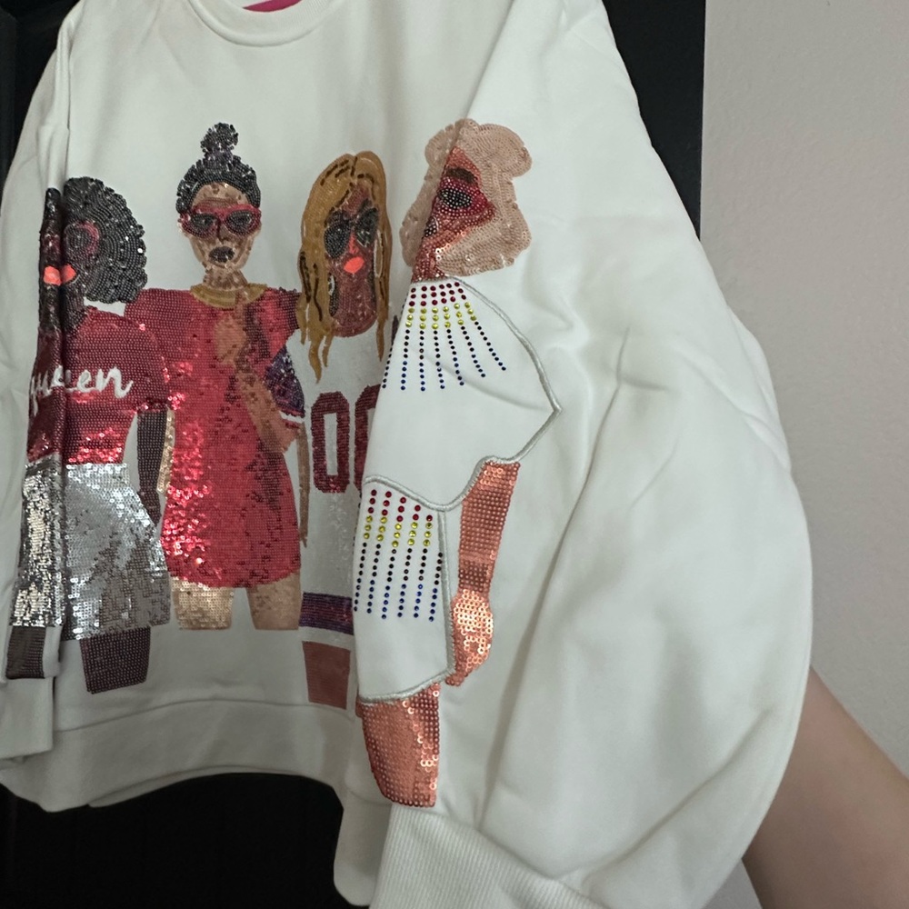 QUEEN OF SPARKLES White Sweatshirt with Colorful Design - Picture 2 of 5